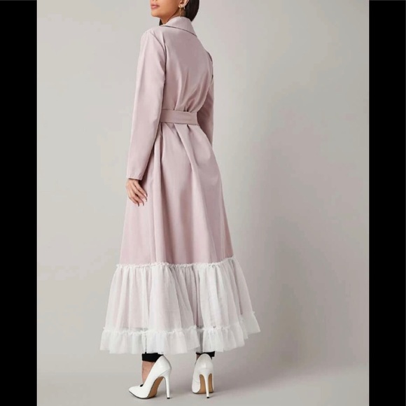 Belted Coat with Ruffle Mesh Hem - Picture 4 of 5